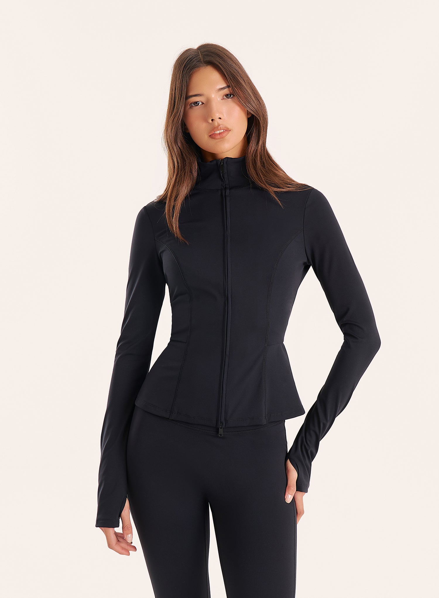 Black Peplum Hem Gym Jacket